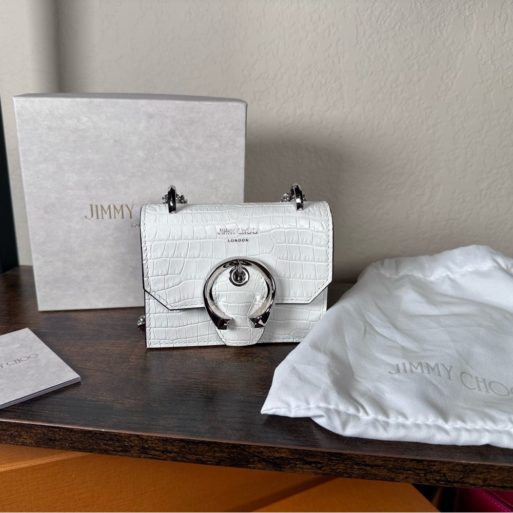 Jimmy Choo White Croc-Embossed Mini Bag LIKE NEW